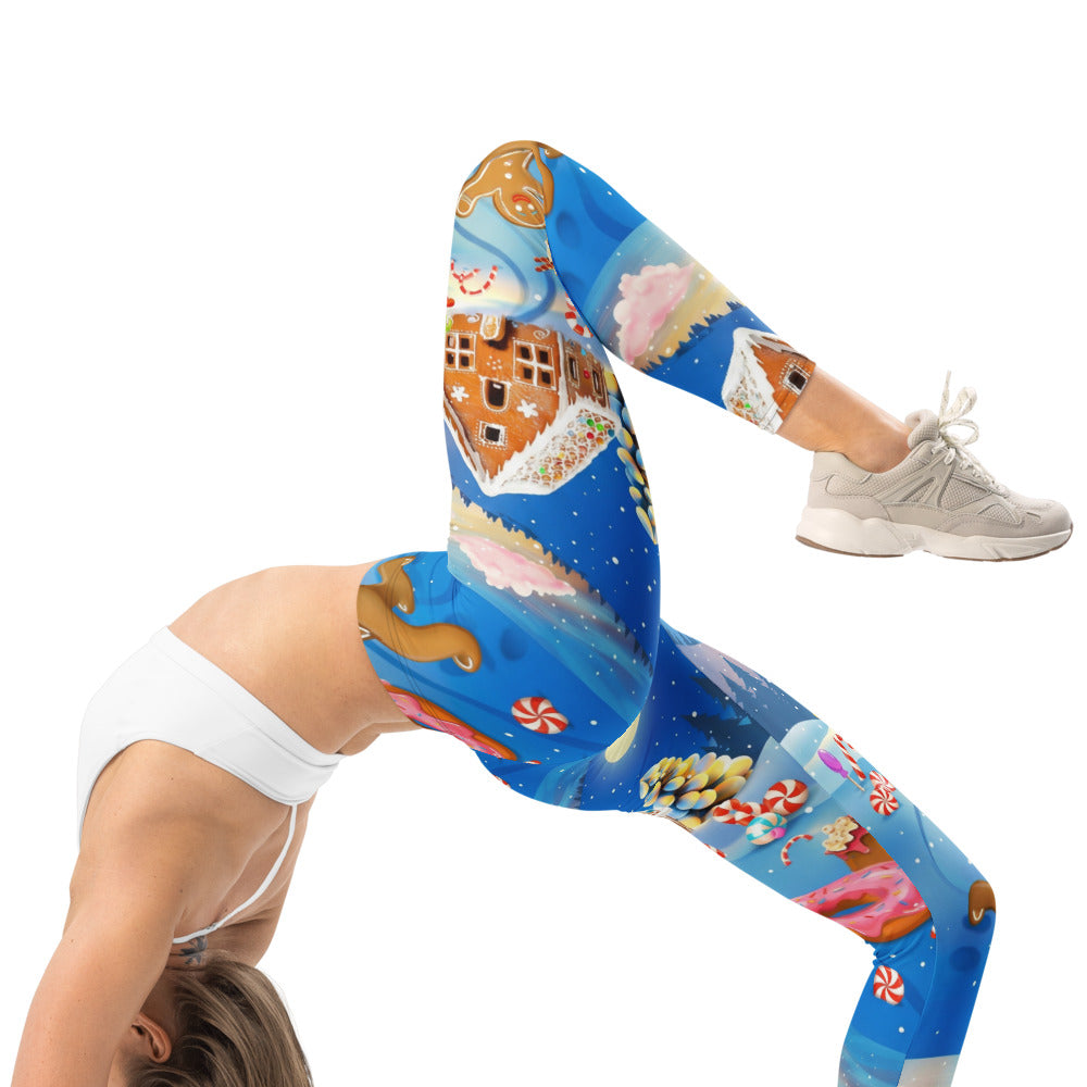 Personalisierte Damen Sportleggings Weihnachten Lebkuchen Design Blau Fitness Leggings S503