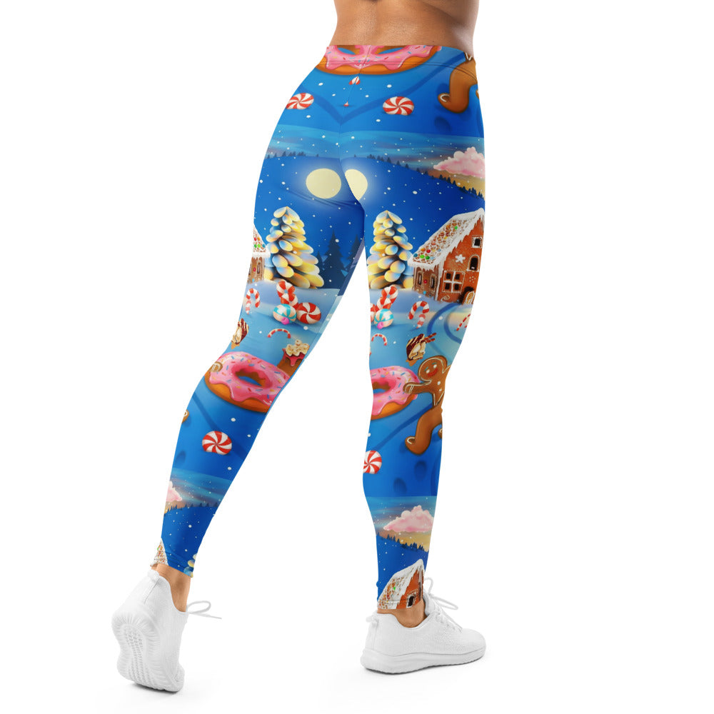 Personalisierte Damen Sportleggings Weihnachten Lebkuchen Design Blau Fitness Leggings S503