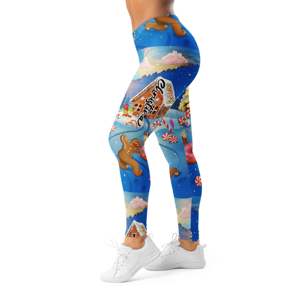 Personalisierte Damen Sportleggings Weihnachten Lebkuchen Design Blau Fitness Leggings S503