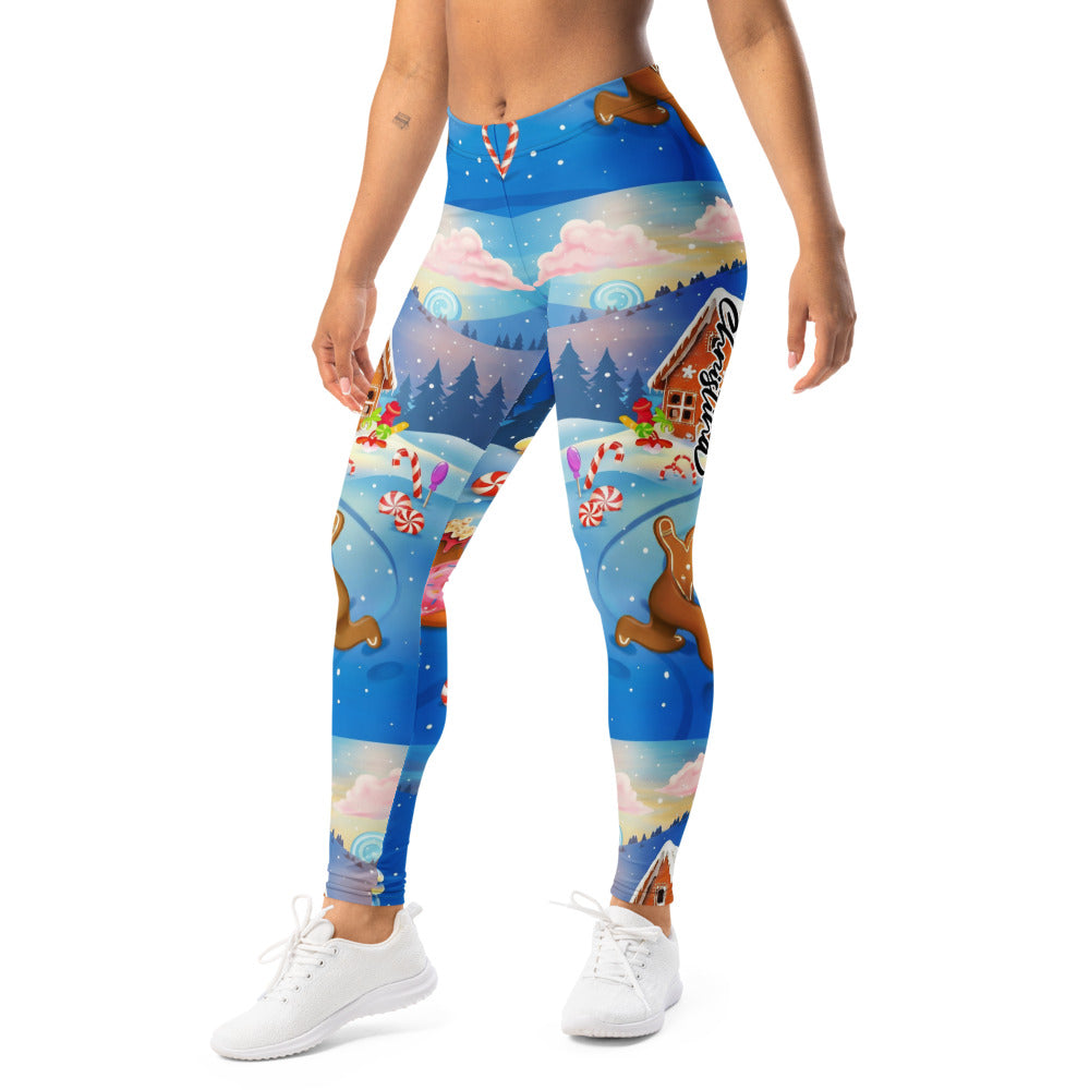 Personalisierte Damen Sportleggings Weihnachten Lebkuchen Design Blau Fitness Leggings S503