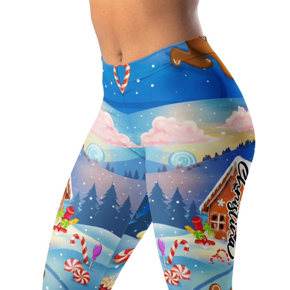 Personalisierte Damen Sportleggings Weihnachten Lebkuchen Design Blau Fitness Leggings S503