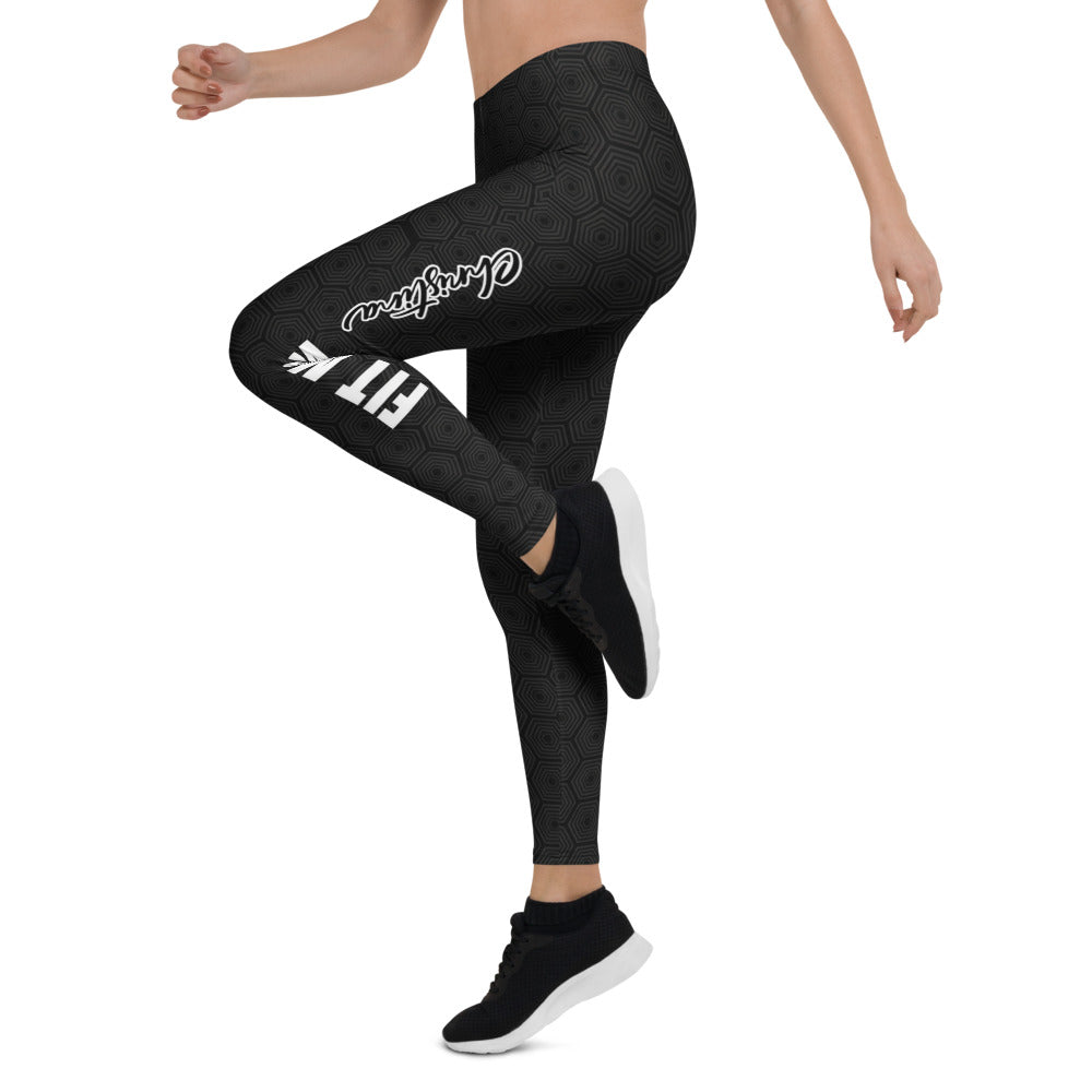 Personalisierte Sportleggings Damen Schwarz Hexagon Wabenmuster Fitness Yoga Leggings mit Logo-Print W152