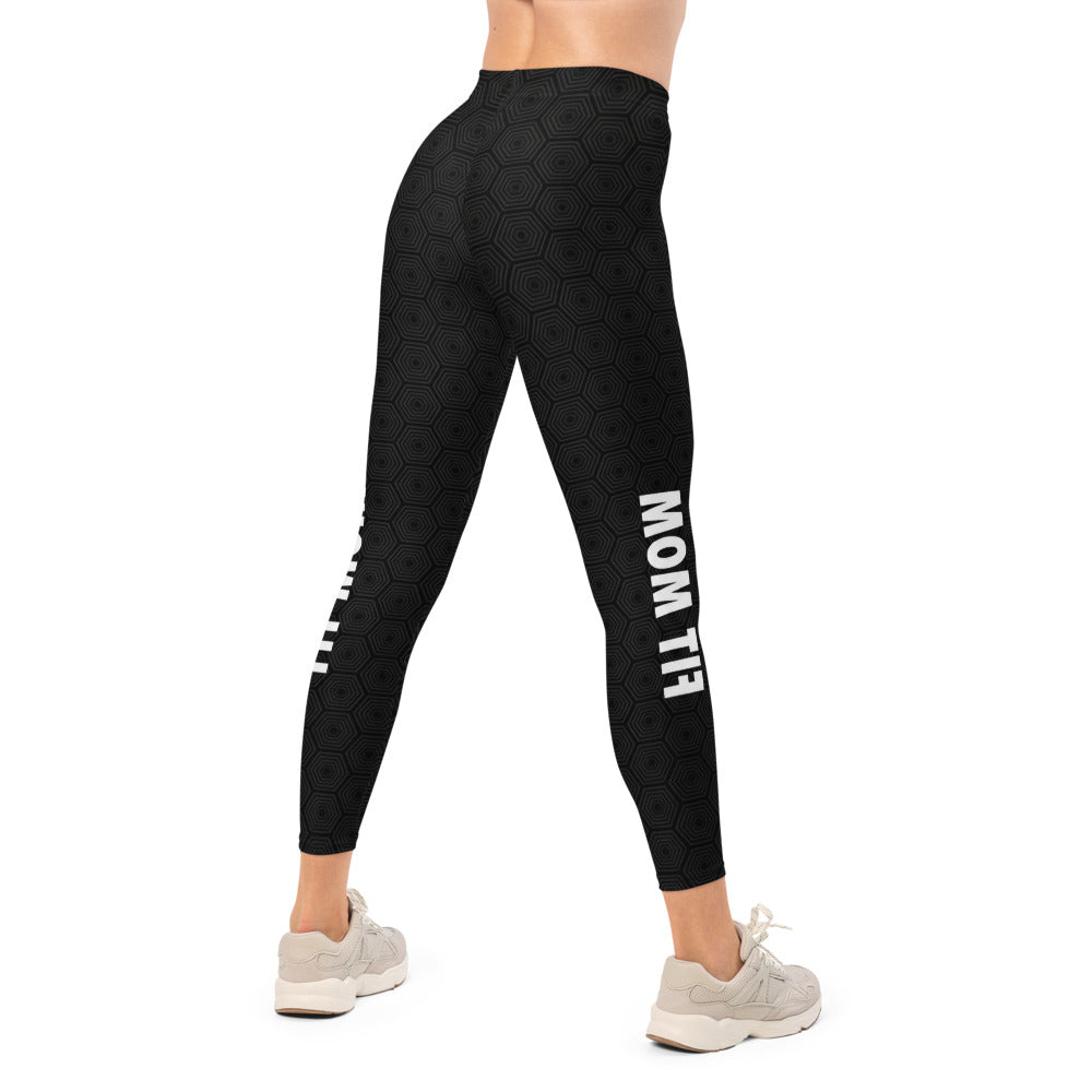 Personalisierte Sportleggings Damen Schwarz Hexagon Wabenmuster Fitness Yoga Leggings mit Logo-Print W152