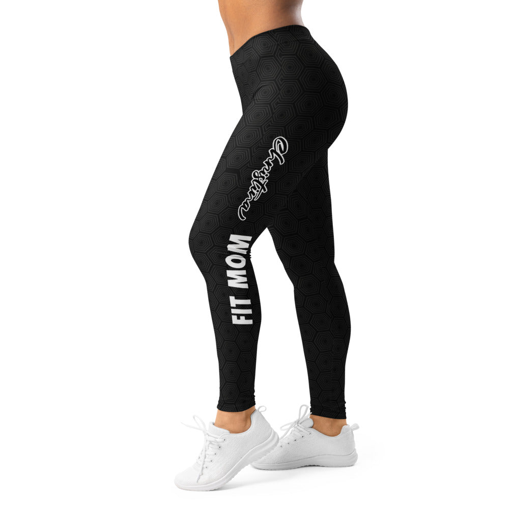 Personalisierte Sportleggings Damen Schwarz Hexagon Wabenmuster Fitness Yoga Leggings mit Logo-Print W152