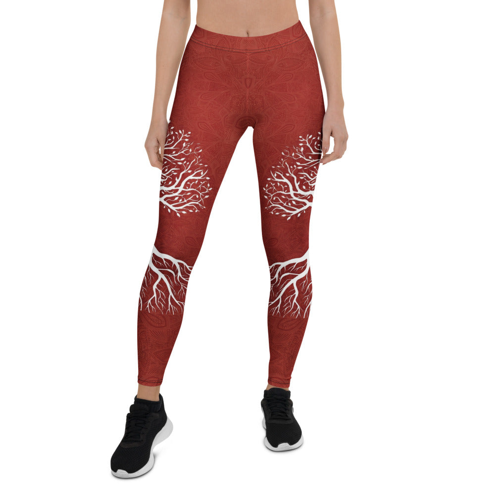 Personalisierte Damen Sportleggings Lebensbaum Motiv Dunkelrot Fitness Yoga Leggings P843