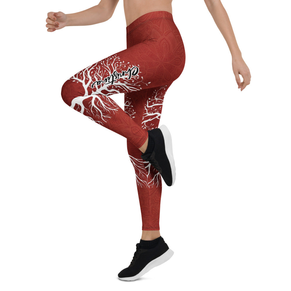 Personalisierte Damen Sportleggings Lebensbaum Motiv Dunkelrot Fitness Yoga Leggings P843