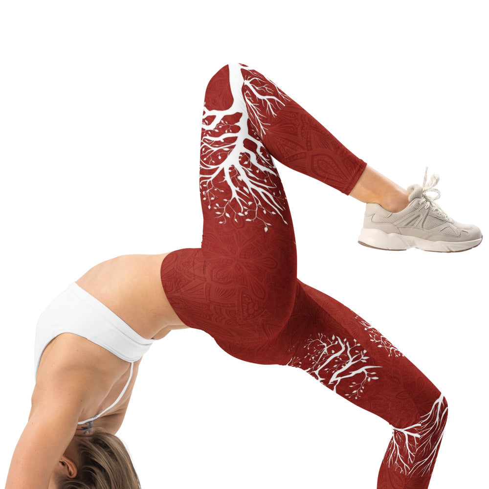 Personalisierte Damen Sportleggings Lebensbaum Motiv Dunkelrot Fitness Yoga Leggings P843