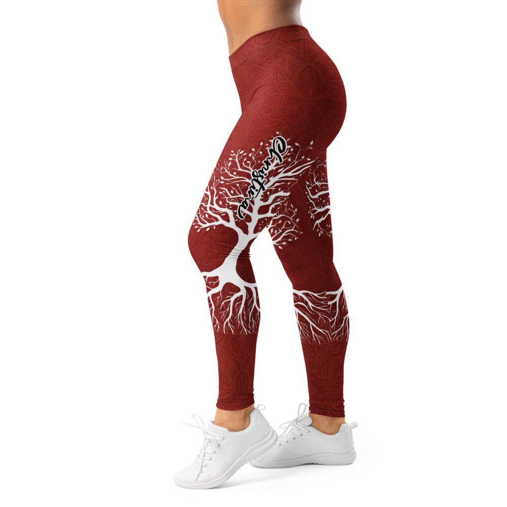Personalisierte Damen Sportleggings Lebensbaum Motiv Dunkelrot Fitness Yoga Leggings P843