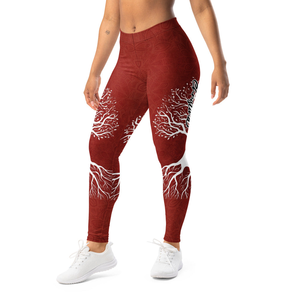 Personalisierte Damen Sportleggings Lebensbaum Motiv Dunkelrot Fitness Yoga Leggings P843