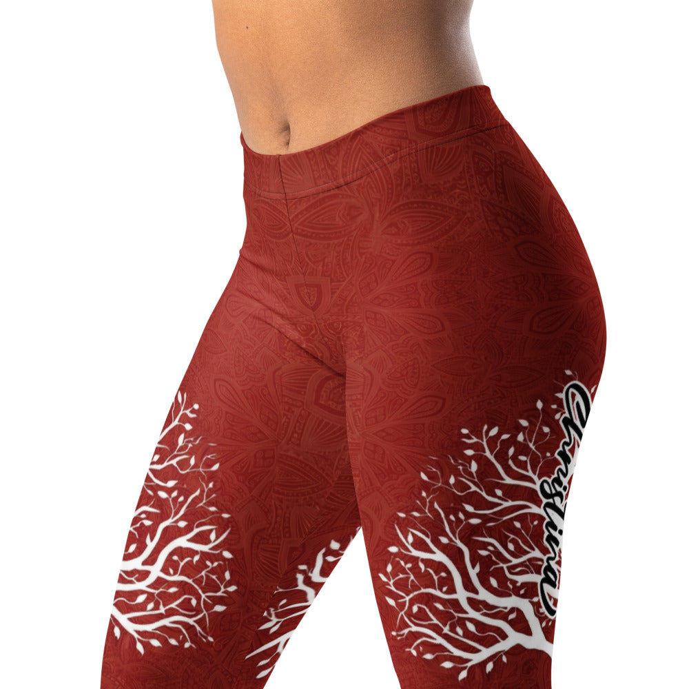 Personalisierte Damen Sportleggings Lebensbaum Motiv Dunkelrot Fitness Yoga Leggings P843
