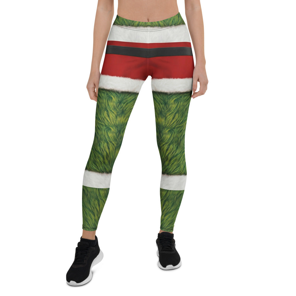 Personalisierte Damen Sportleggings Weihnachten Grünes Monster Design Pelz-Optik Fitnesshose Yoga Leggings B333