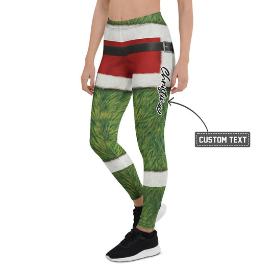 Personalisierte Damen Sportleggings Weihnachten Grünes Monster Design Pelz-Optik Fitnesshose Yoga Leggings B333 - XL