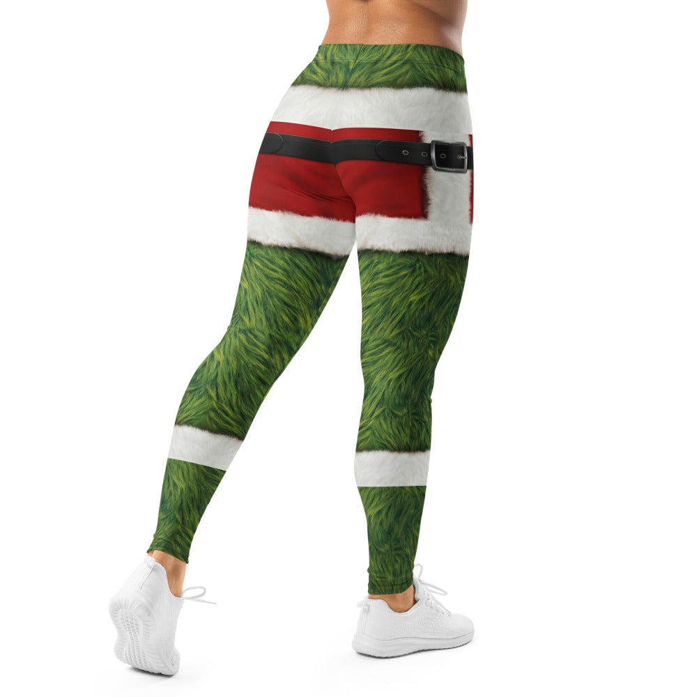 Personalisierte Damen Sportleggings Weihnachten Grünes Monster Design Pelz-Optik Fitnesshose Yoga Leggings B333