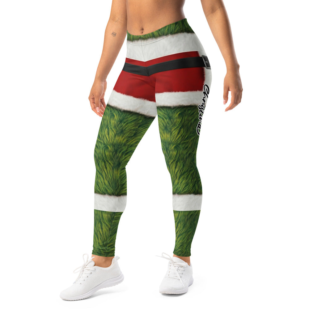 Personalisierte Damen Sportleggings Weihnachten Grünes Monster Design Pelz-Optik Fitnesshose Yoga Leggings B333