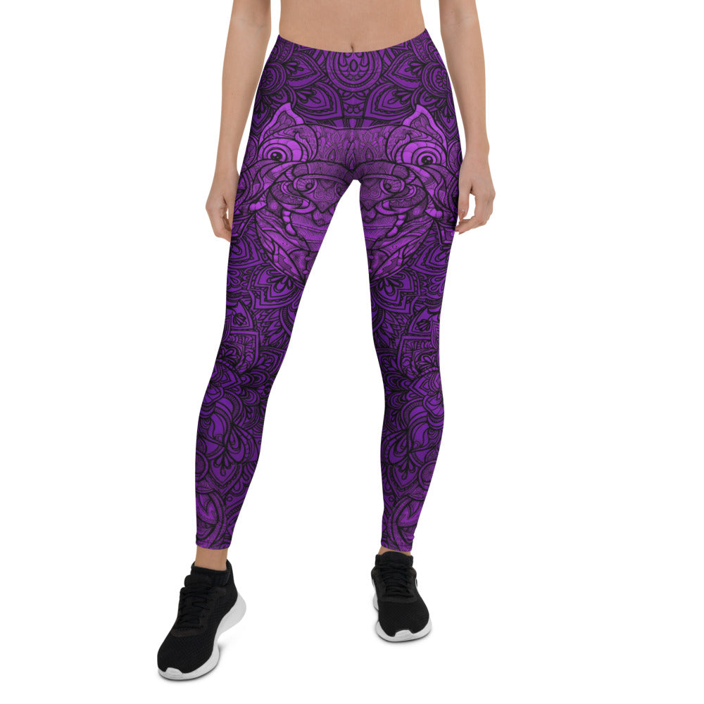 Personalisierte Damen Sportleggings Mandala Design Lila Schwarz Fitness Yoga Leggings W422