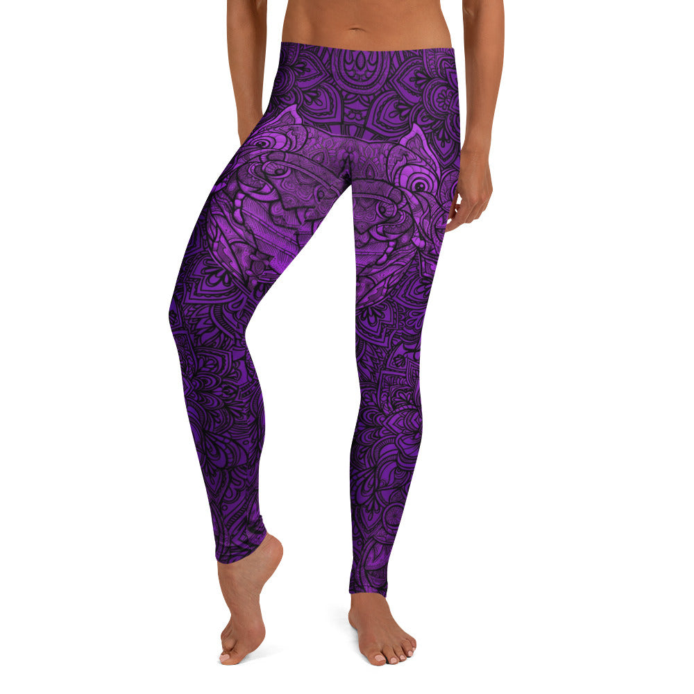 Personalisierte Damen Sportleggings Mandala Design Lila Schwarz Fitness Yoga Leggings W422
