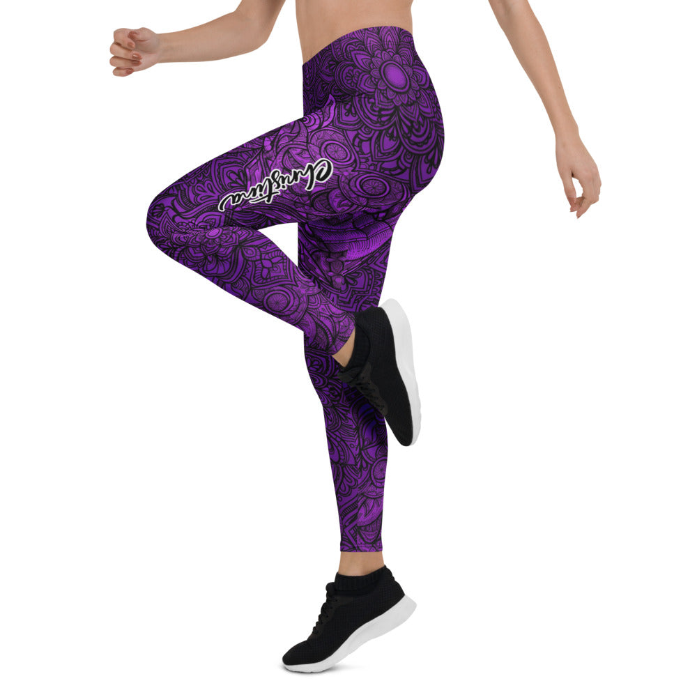 Personalisierte Damen Sportleggings Mandala Design Lila Schwarz Fitness Yoga Leggings W422