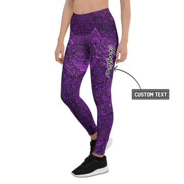 Personalisierte Damen Sportleggings Mandala Design Lila Schwarz Fitness Yoga Leggings W422 - XL