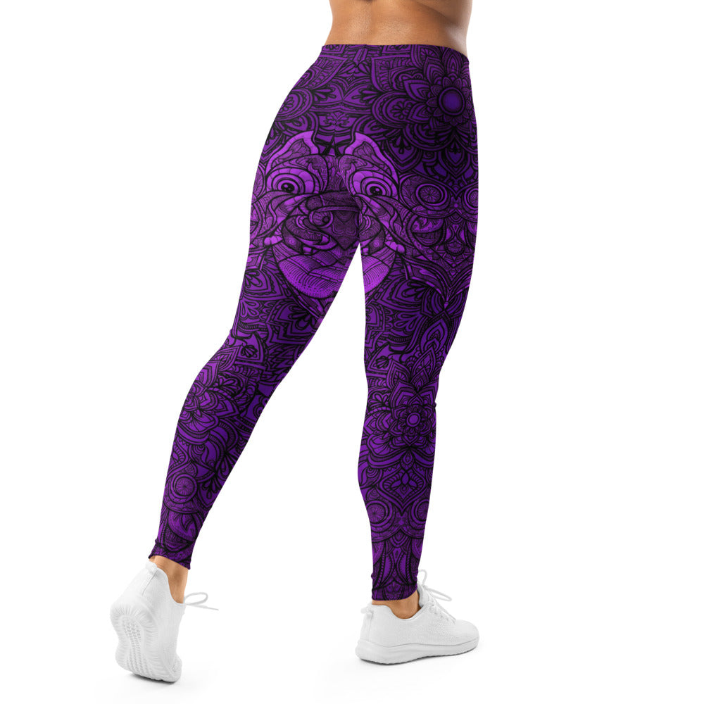 Personalisierte Damen Sportleggings Mandala Design Lila Schwarz Fitness Yoga Leggings W422