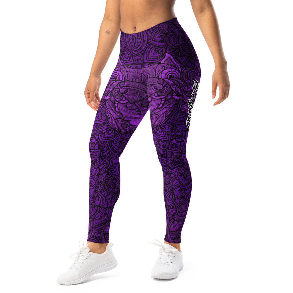 Personalisierte Damen Sportleggings Mandala Design Lila Schwarz Fitness Yoga Leggings W422