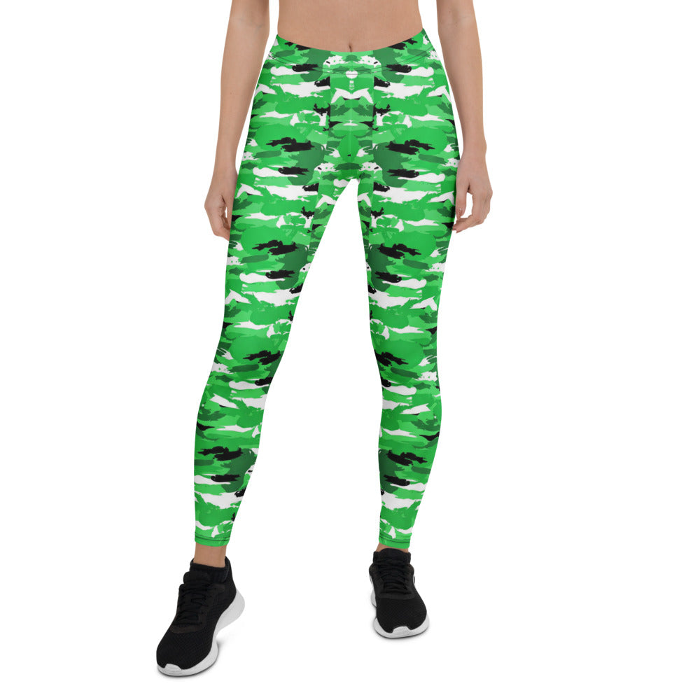 Personalisierte Damen Sportleggings Camouflage Tarnmuster Grün Weiß Schwarz Fitness Yoga Leggings E756