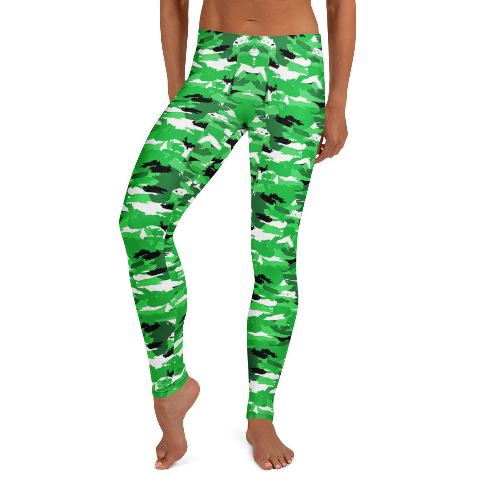 Personalisierte Damen Sportleggings Camouflage Tarnmuster Grün Weiß Schwarz Fitness Yoga Leggings E756