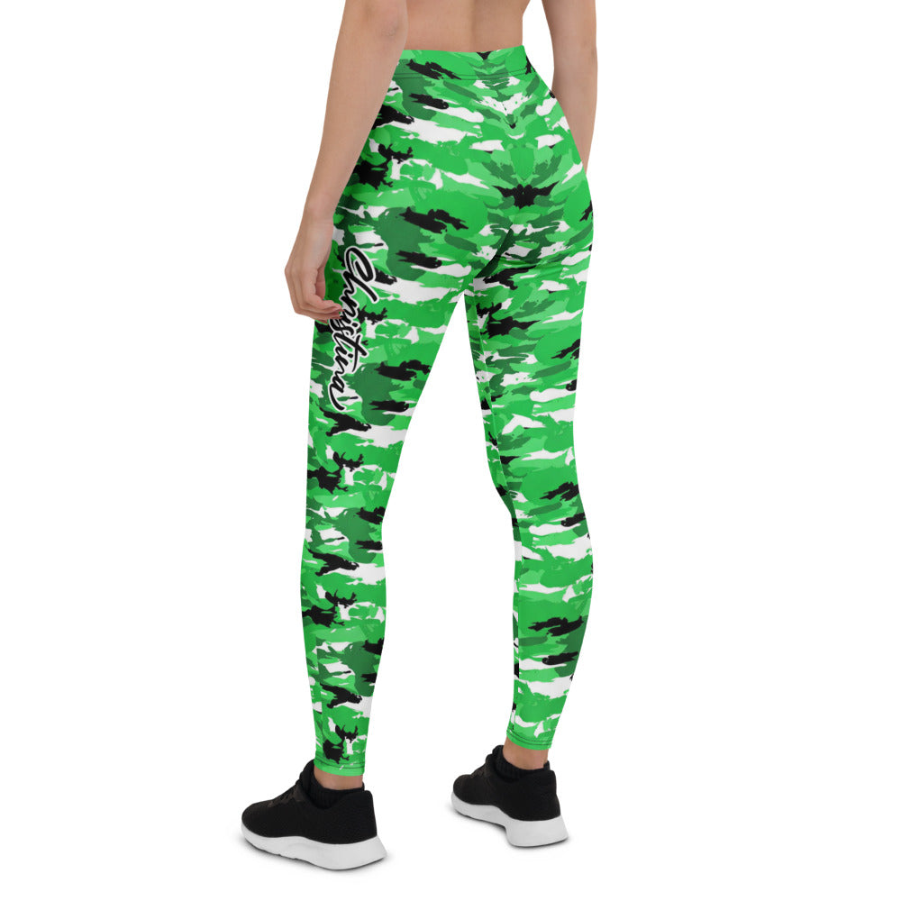 Personalisierte Damen Sportleggings Camouflage Tarnmuster Grün Weiß Schwarz Fitness Yoga Leggings E756