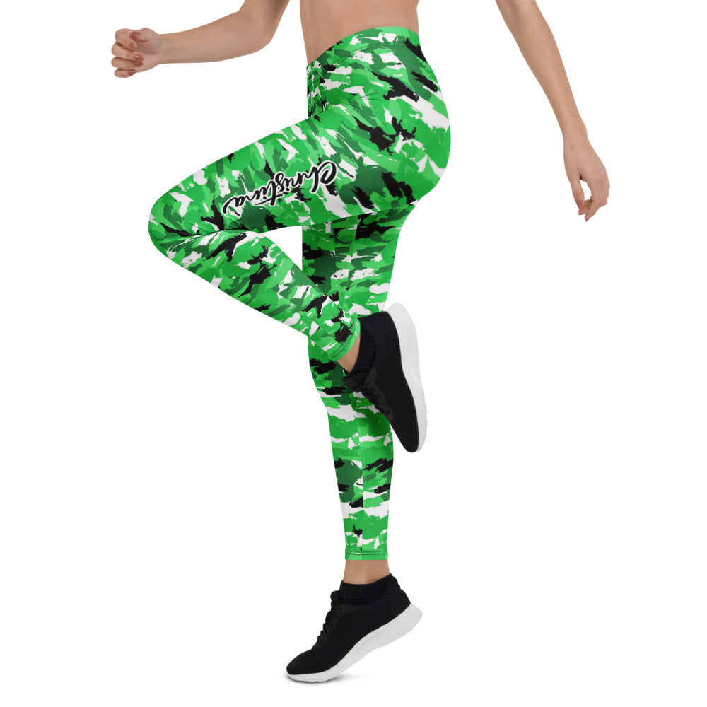 Personalisierte Damen Sportleggings Camouflage Tarnmuster Grün Weiß Schwarz Fitness Yoga Leggings E756