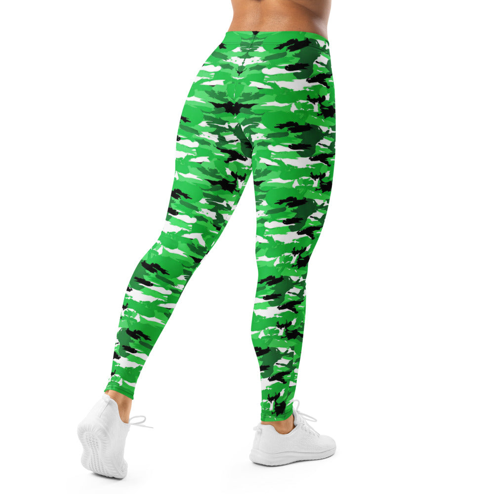 Personalisierte Damen Sportleggings Camouflage Tarnmuster Grün Weiß Schwarz Fitness Yoga Leggings E756