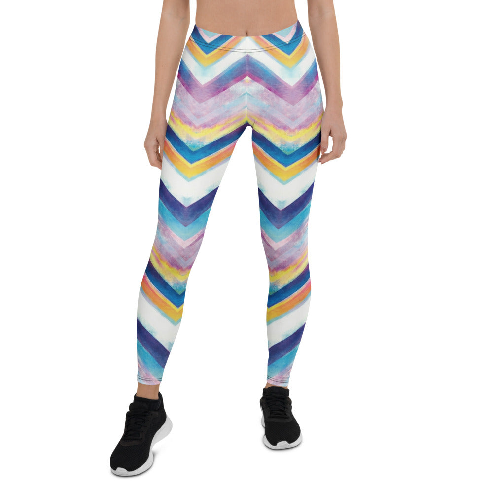 Personalisierte Damen Sportleggings Zickzack-Muster Bunt Fitness Yoga Leggings Mehrfarbig C467