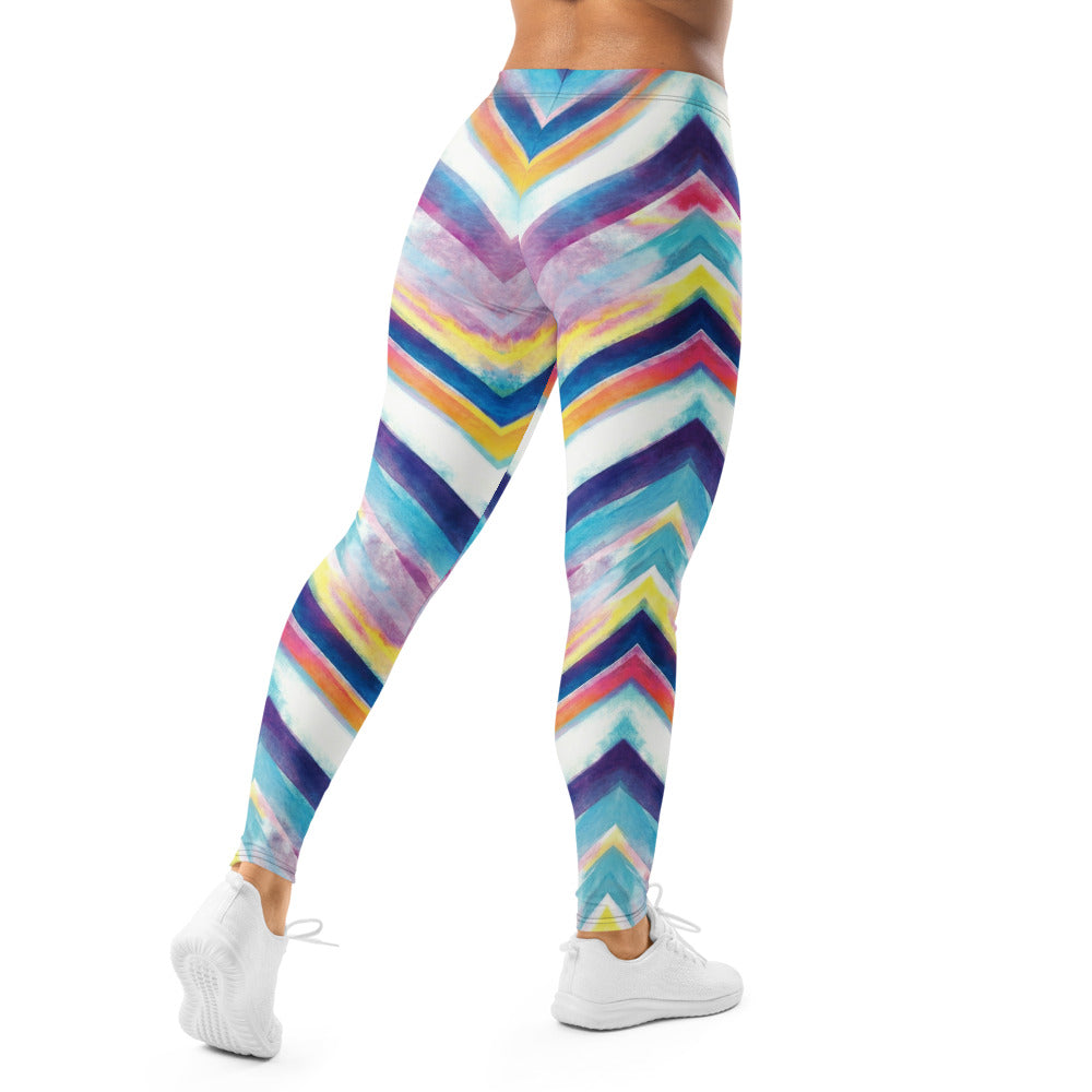 Personalisierte Damen Sportleggings Zickzack-Muster Bunt Fitness Yoga Leggings Mehrfarbig C467