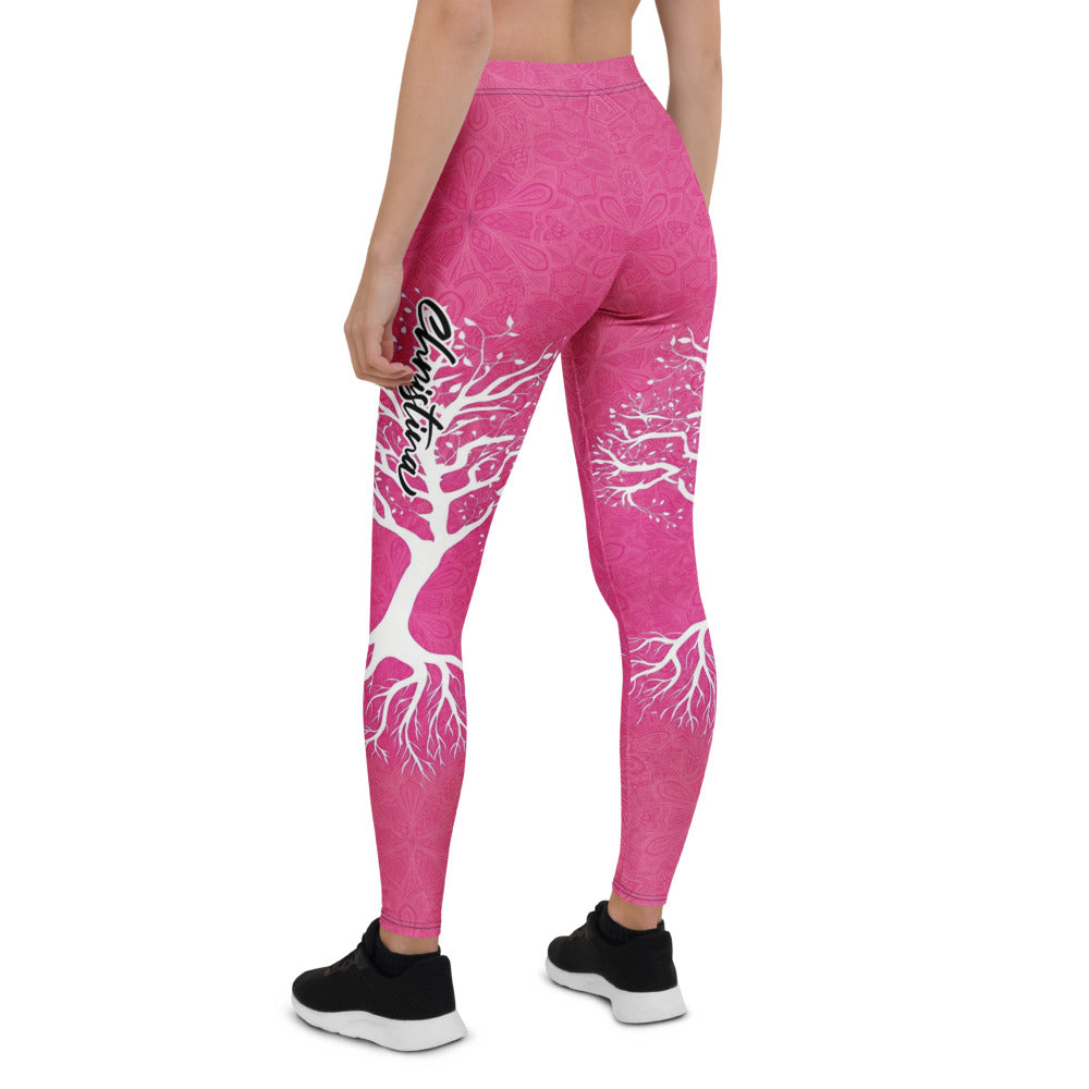 Personalisierte Damen Sportleggings Lebensbaum Design Pink Magenta Yoga Fitnesshose Gemustert Z835