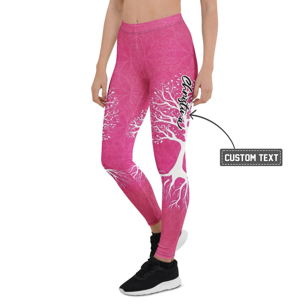 Personalisierte Damen Sportleggings Lebensbaum Design Pink Magenta Yoga Fitnesshose Gemustert Z835 - XL