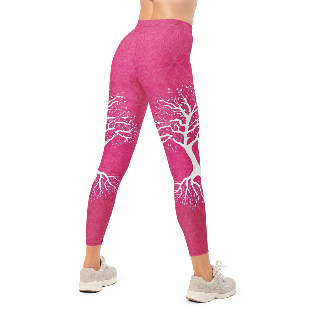 Personalisierte Damen Sportleggings Lebensbaum Design Pink Magenta Yoga Fitnesshose Gemustert Z835