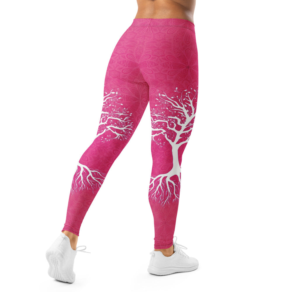 Personalisierte Damen Sportleggings Lebensbaum Design Pink Magenta Yoga Fitnesshose Gemustert Z835