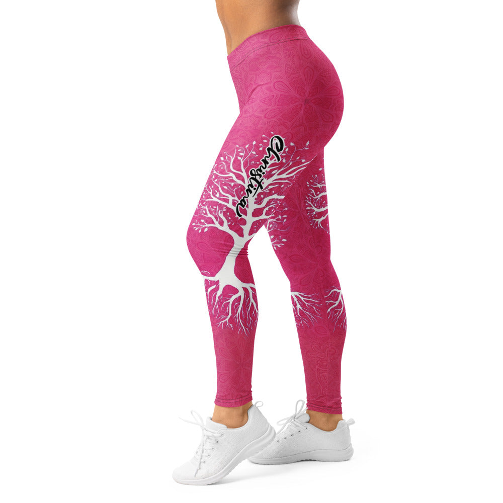 Personalisierte Damen Sportleggings Lebensbaum Design Pink Magenta Yoga Fitnesshose Gemustert Z835