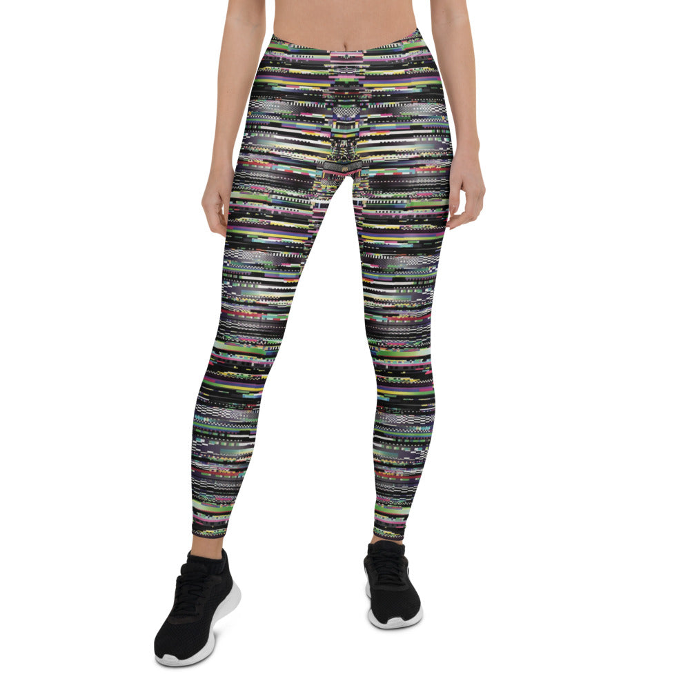 Personalisierte Damen Sportleggings Glitch Design Bunt Abstrakt Pixel Muster Fitness Leggings J963