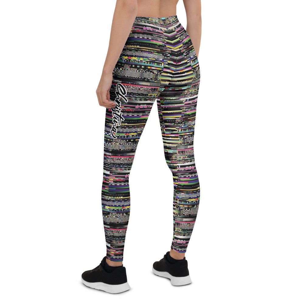 Personalisierte Damen Sportleggings Glitch Design Bunt Abstrakt Pixel Muster Fitness Leggings J963