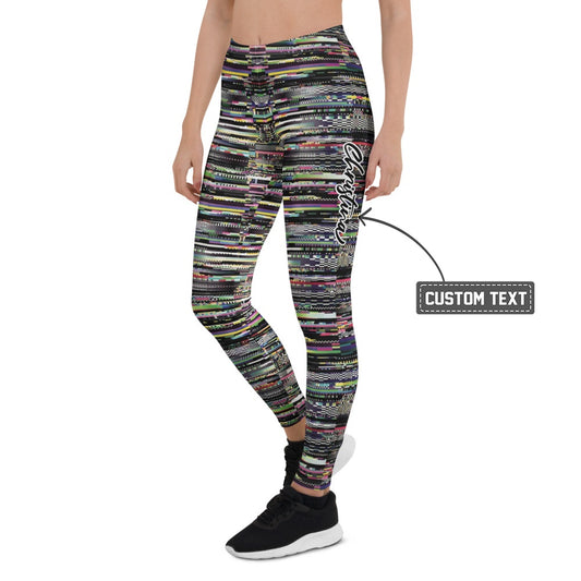 Personalisierte Damen Sportleggings Glitch Design Bunt Abstrakt Pixel Muster Fitness Leggings J963 - XL