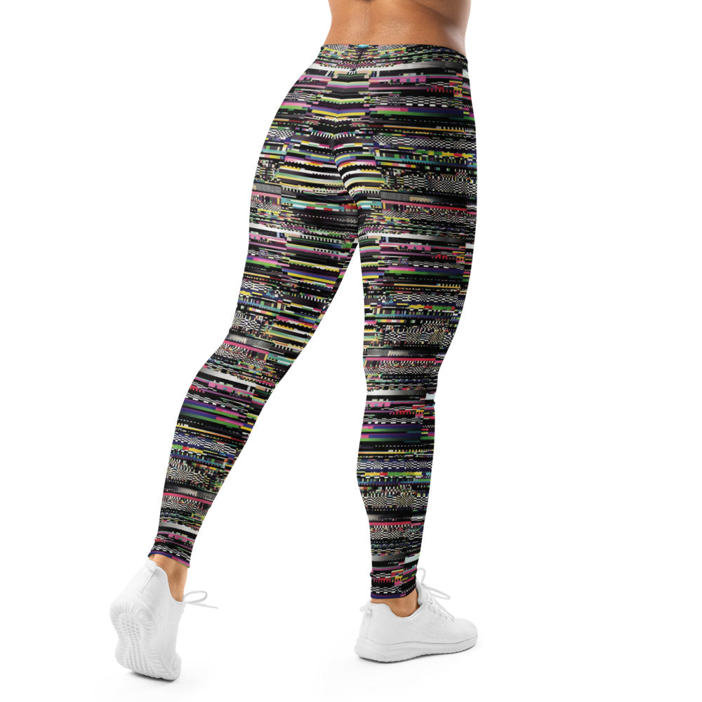 Personalisierte Damen Sportleggings Glitch Design Bunt Abstrakt Pixel Muster Fitness Leggings J963