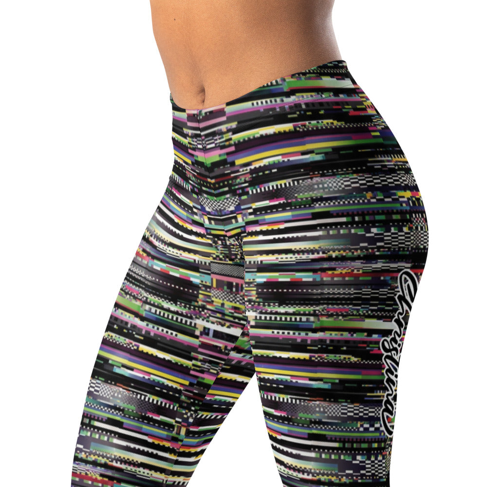Personalisierte Damen Sportleggings Glitch Design Bunt Abstrakt Pixel Muster Fitness Leggings J963