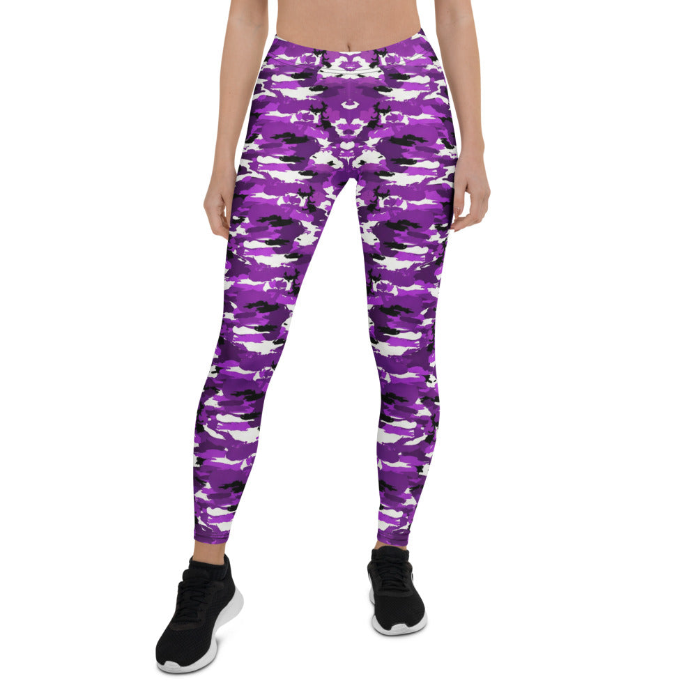 Personalisierte Damen Sportleggings Camouflage Lila Schwarz Weiß Fitness Leggings Yoga Hose W119