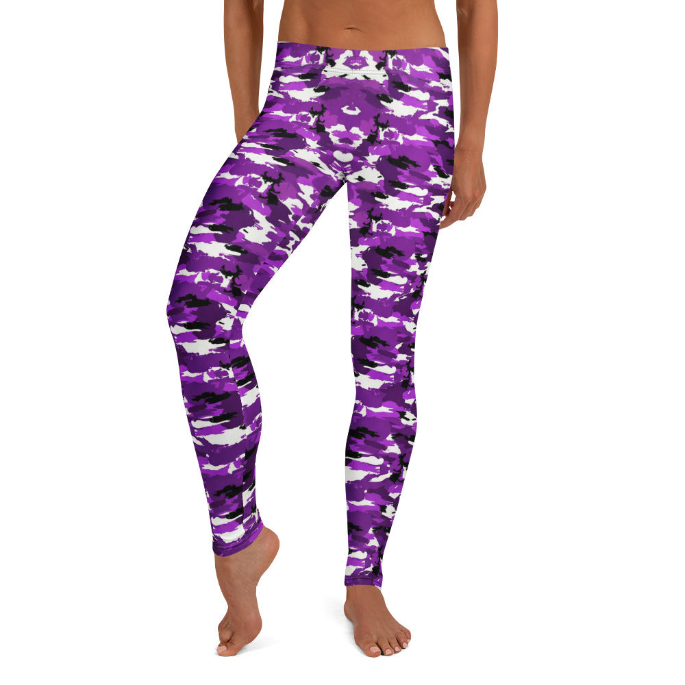 Personalisierte Damen Sportleggings Camouflage Lila Schwarz Weiß Fitness Leggings Yoga Hose W119