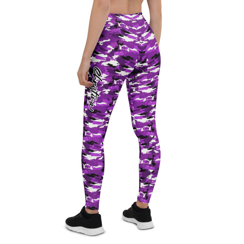 Personalisierte Damen Sportleggings Camouflage Lila Schwarz Weiß Fitness Leggings Yoga Hose W119