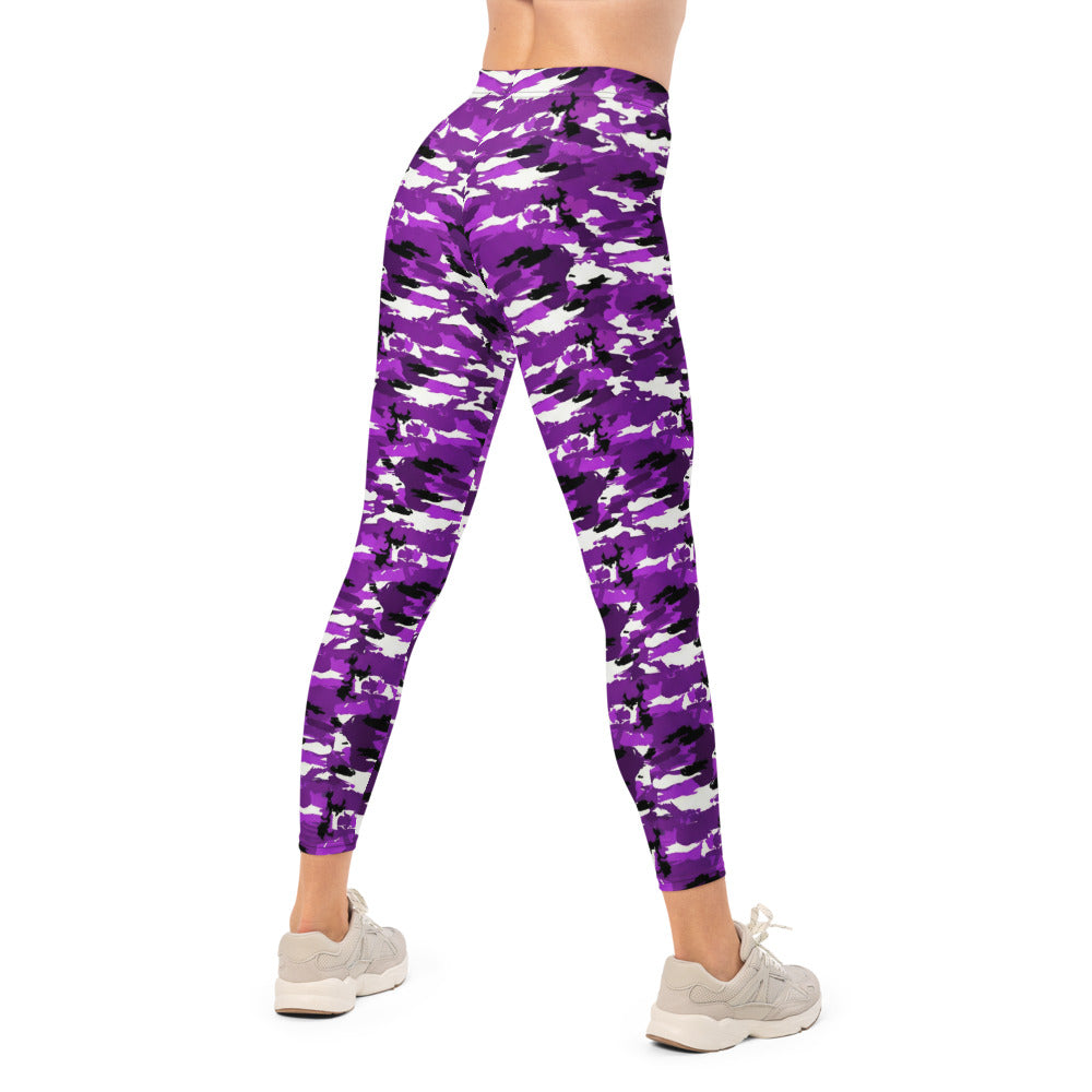 Personalisierte Damen Sportleggings Camouflage Lila Schwarz Weiß Fitness Leggings Yoga Hose W119