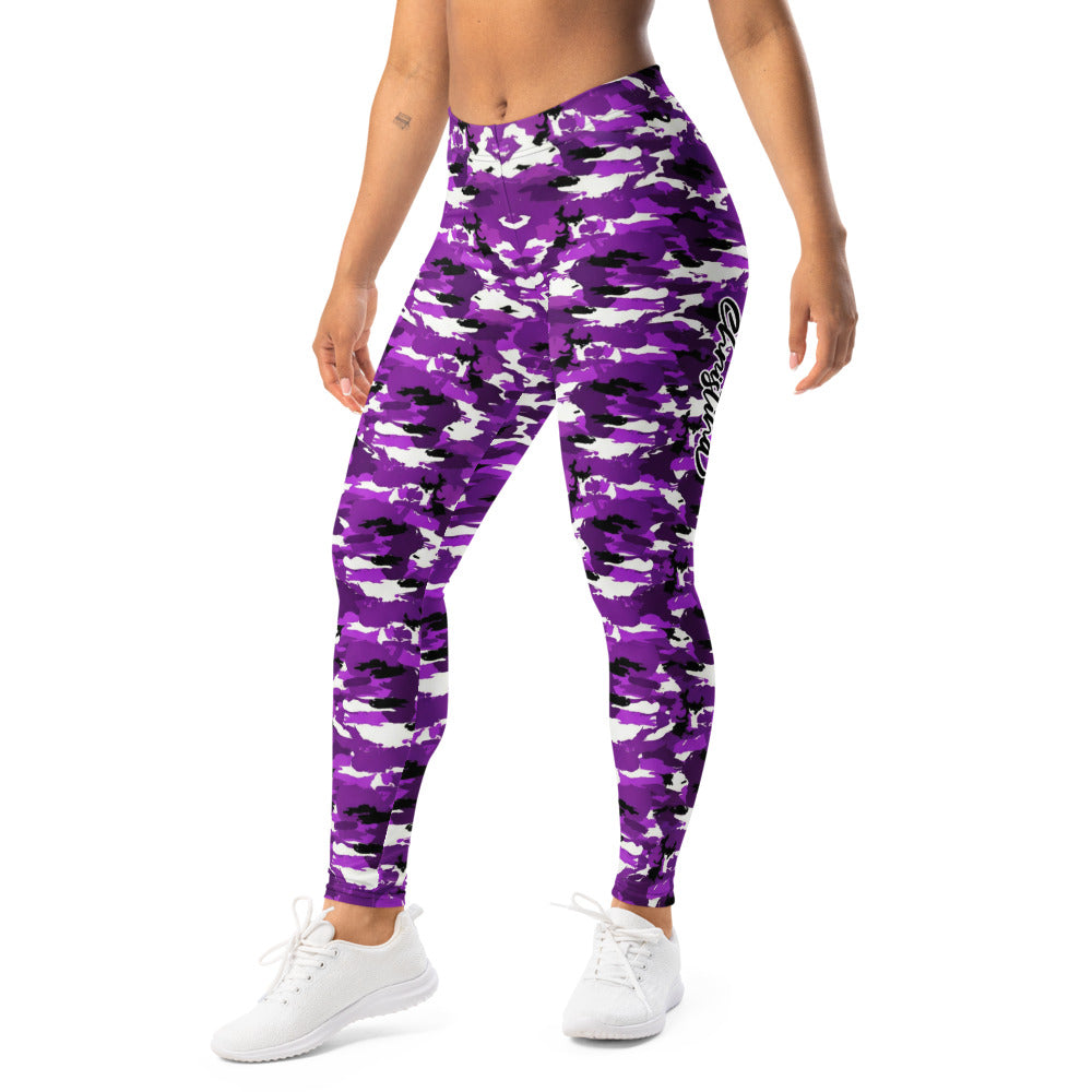 Personalisierte Damen Sportleggings Camouflage Lila Schwarz Weiß Fitness Leggings Yoga Hose W119