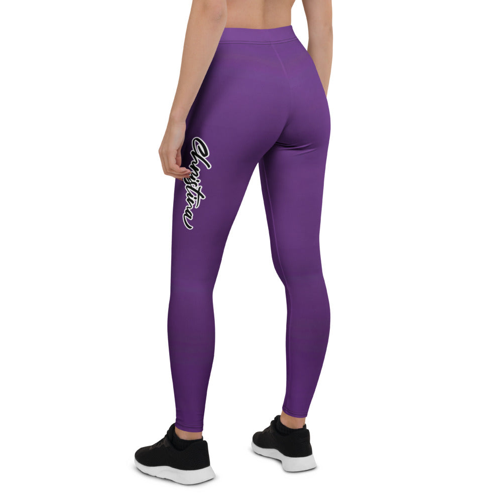 Personalisierte Damen Sportleggings Lila mit weißem Schriftzug Fitness Yoga Leggings Violett X996