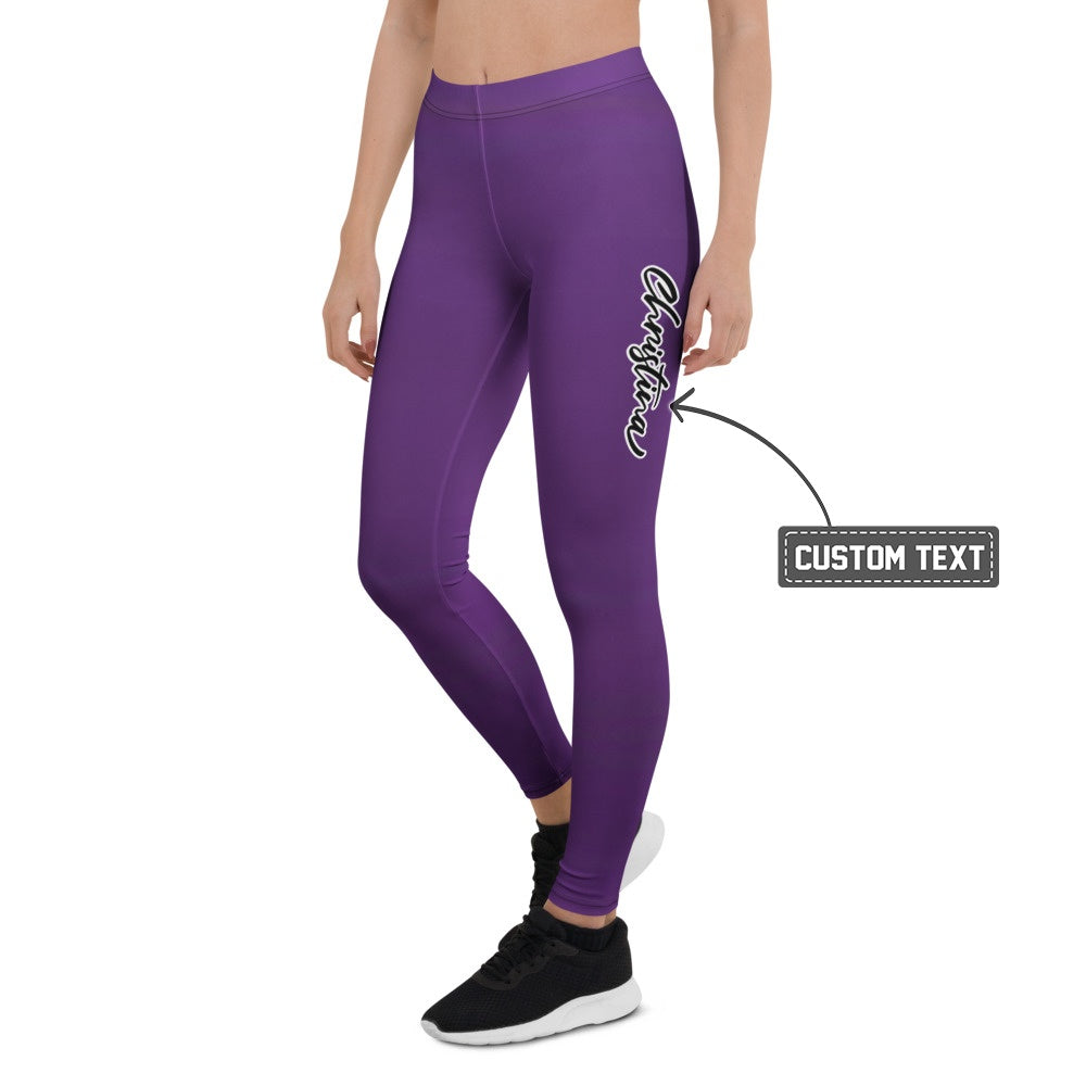 Personalisierte Damen Sportleggings Lila mit weißem Schriftzug Fitness Yoga Leggings Violett X996 - XL