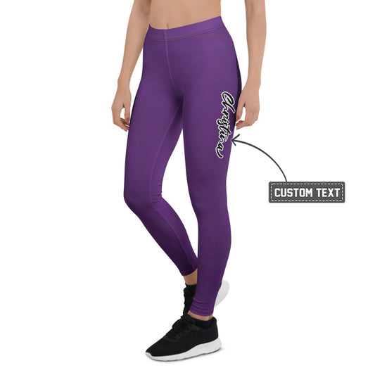 Personalisierte Damen Sportleggings Lila mit weißem Schriftzug Fitness Yoga Leggings Violett X996 - XL