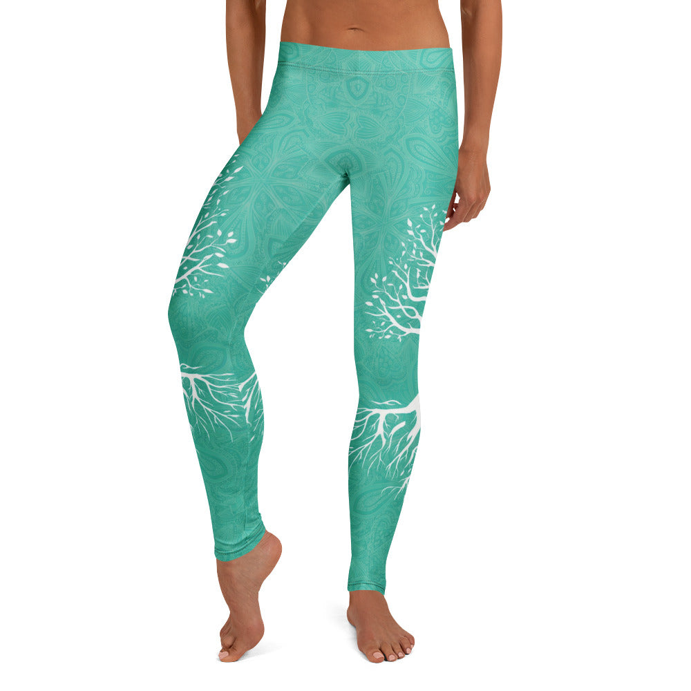 Personalisierte Damen Yoga Leggings Türkis Lebensbaum Design Mandala Muster Fitness Sportleggings W487
